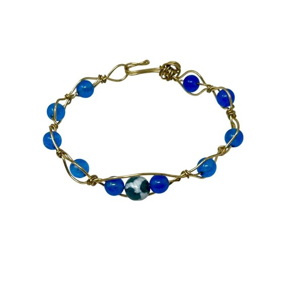 3‎ Vintage 1990s Handcrafted Blue Beaded & Wire Wrapped Bracelets - Picture 5 of 6